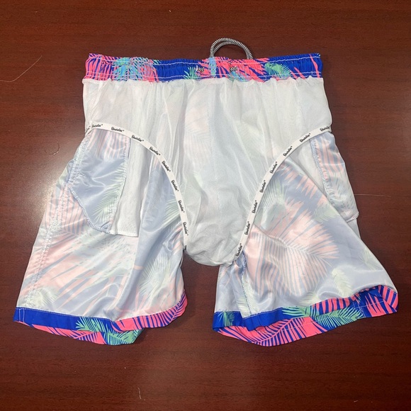 Tropical Blue and Pink Men's Swim Trunks - Picture 4 of 4